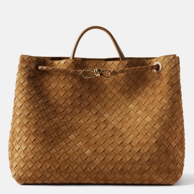 Bottega Veneta Andiamo Large Bag in Brown Suede Intrecciato Leather