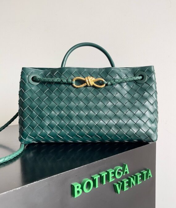 Bottega Veneta Andiamo Small East/West Bag in Green Intrecciato Lambskin