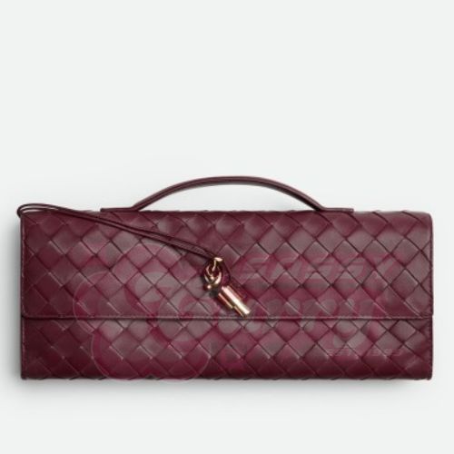 Bottega Veneta Andiamo Clutch with Handle in Barolo Intrecciato Lambskin