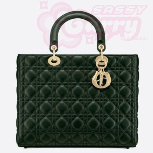 Dior Large Lady Dior Bag In Green Cannage Lambskin