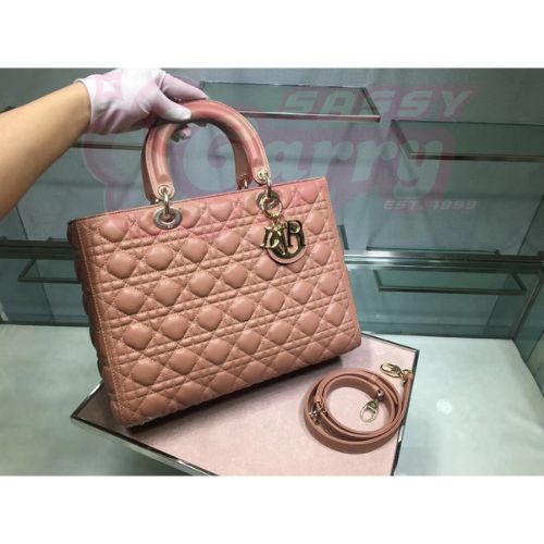 Dior Large Lady Dior Bag In Powder Cannage Lambskin