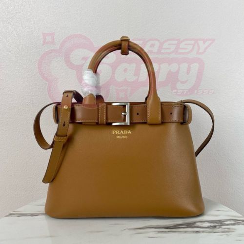 Prada Buckle Medium Bag with Belt in Brown Leather