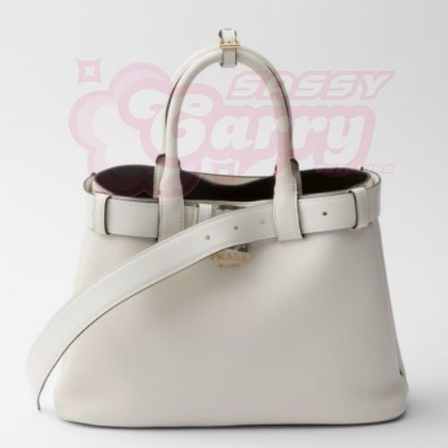 Prada Buckle Medium Bag with Belt in White Leather