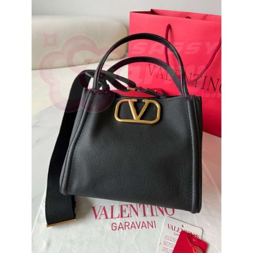 Valentino Alltime Medium Bag in Black Grained Calfskin