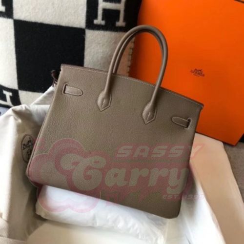 Hermes Taupe Clemence Birkin 35cm Bag