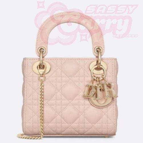 Dior Lady Dior Mini Bag with Chain in Pink Lambskin with Resin Charms