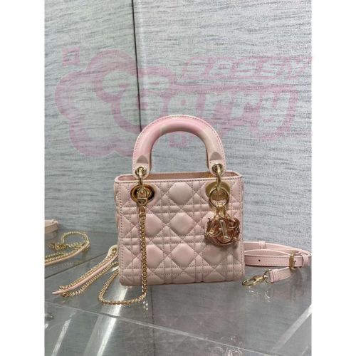 Dior Lady Dior Mini Bag with Chain in Pink Lambskin with Resin Charms