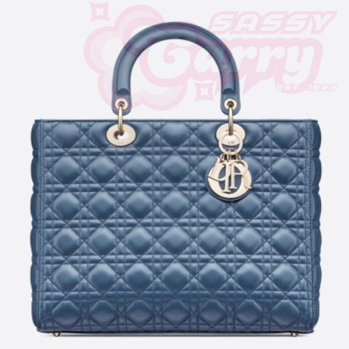 Dior Large Lady Dior Bag In Denim Blue Cannage Lambskin